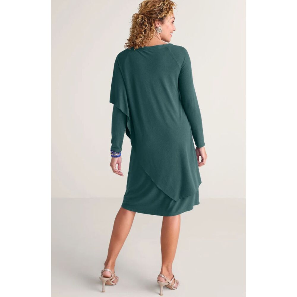 Soft Surroundings Layered Dress S Women's Green Marla Stretch Knit Asymmetrical - Picture 2 of 10